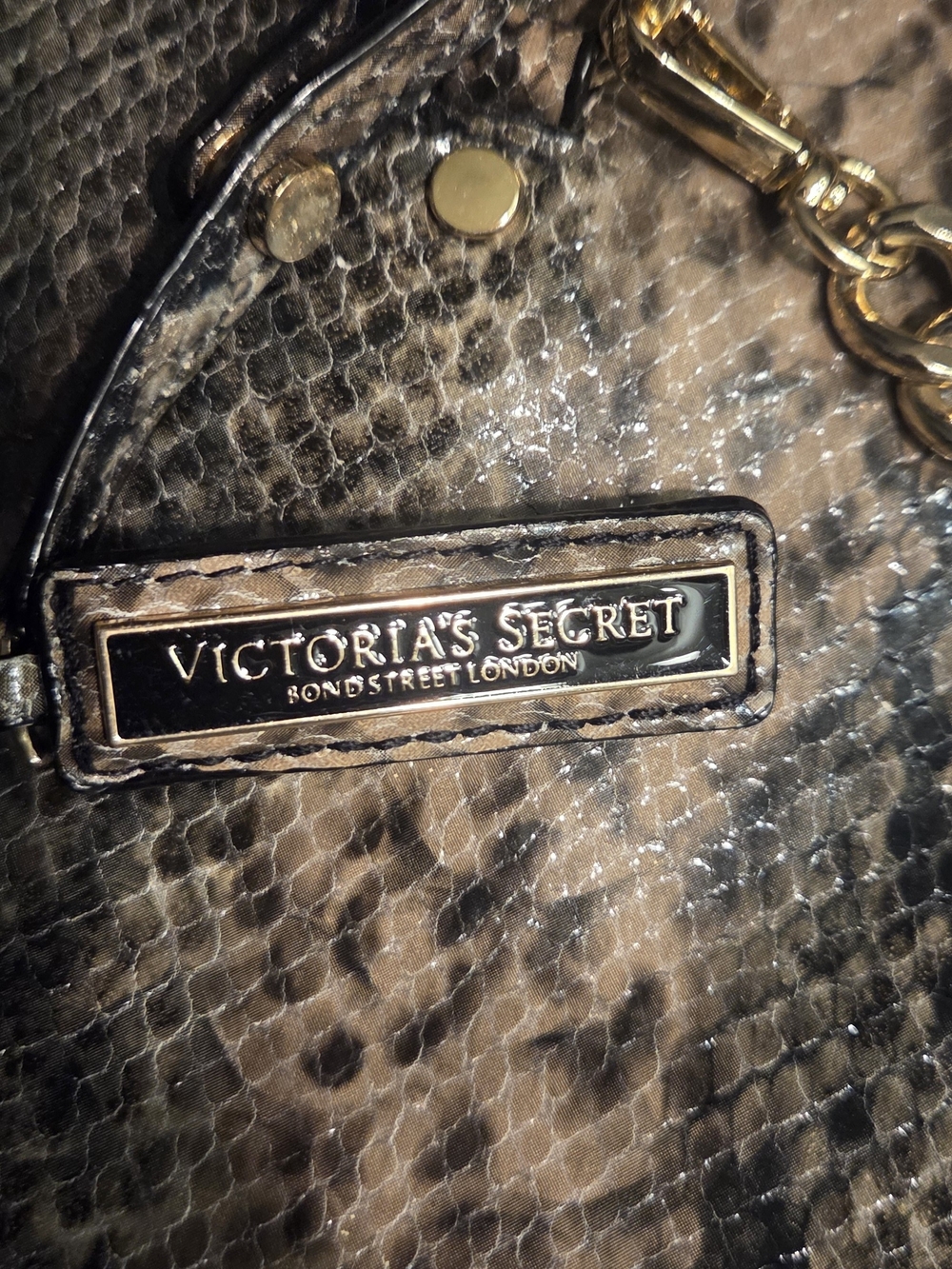 Victoria's Secret Brown Snake-Print Shoulder Bag with Gold Hardware